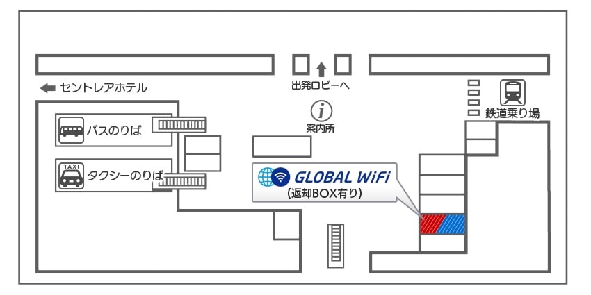 中部国際空港でのWiFiレンタルカウンター地図